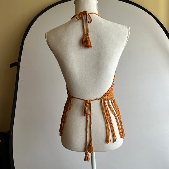 Festival Crochet Fringe Halter Top Coachella Boho Hippie Party Forever 21 M/L - Picture 8 of 9